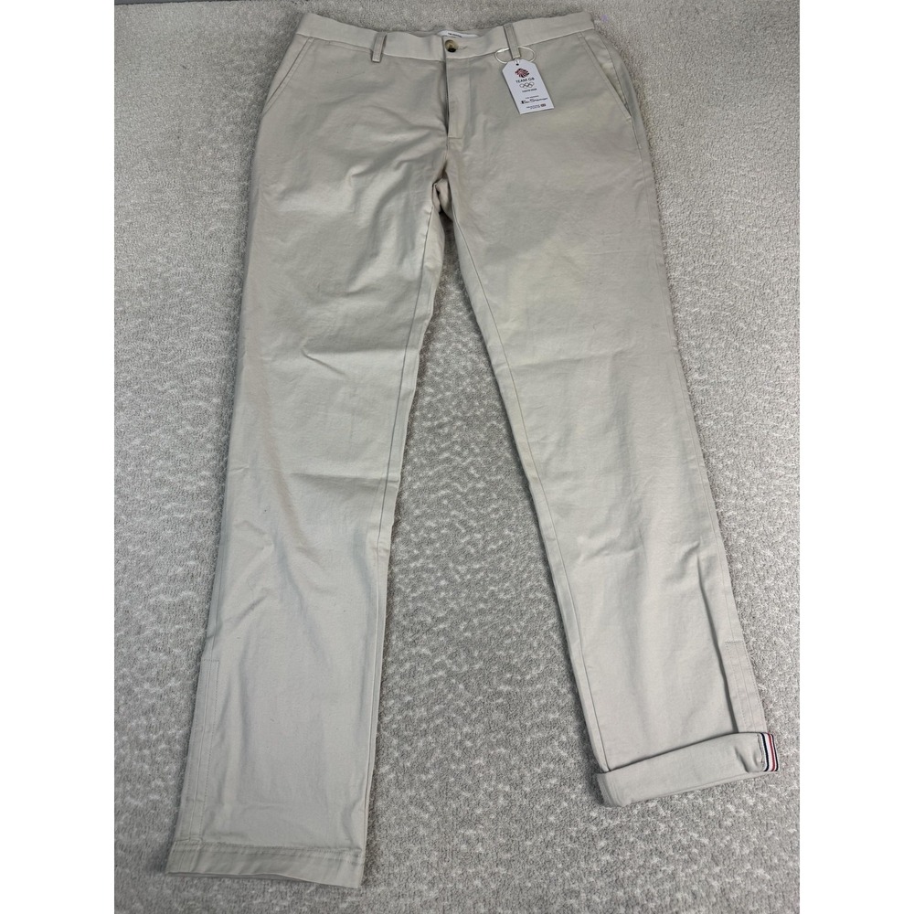 Ben Sherman Team GB Pants‎ Mens 34L Beige Tokyo 2020 Olympics Organic Cotton